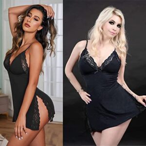 Avidlove Women's Sleepwear Modal Nightgown Full Slip Dress Lace Chemise Lingerie Babydoll Lingerie for Women Black XL