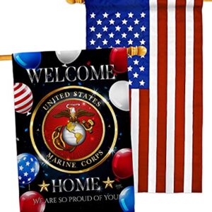 Welcome Home Marine Corp House Flag - Pack Armed Forces Corps USMC Semper Fi United State American Military Veteran Retire Official USA Applique - Banner Small Garden Yard Gift Double-Sided 28 X 40