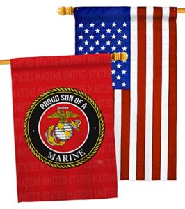 breeze decor proud son house flag pack armed forces marine corps usmc semper fi united state american military veteran retire official applique banner small garden yard gift double-sided, made in usa