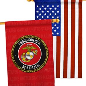 Breeze Decor Proud Son House Flag Pack Armed Forces Marine Corps USMC Semper Fi United State American Military Veteran Retire Official Applique Banner Small Garden Yard Gift Double-Sided, Made in USA