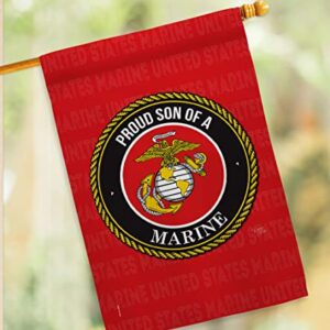 Breeze Decor Proud Son House Flag Pack Armed Forces Marine Corps USMC Semper Fi United State American Military Veteran Retire Official Applique Banner Small Garden Yard Gift Double-Sided, Made in USA