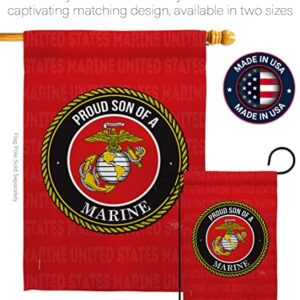 Breeze Decor Proud Son House Flag Pack Armed Forces Marine Corps USMC Semper Fi United State American Military Veteran Retire Official Applique Banner Small Garden Yard Gift Double-Sided, Made in USA