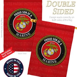 Breeze Decor Proud Son House Flag Pack Armed Forces Marine Corps USMC Semper Fi United State American Military Veteran Retire Official Applique Banner Small Garden Yard Gift Double-Sided, Made in USA