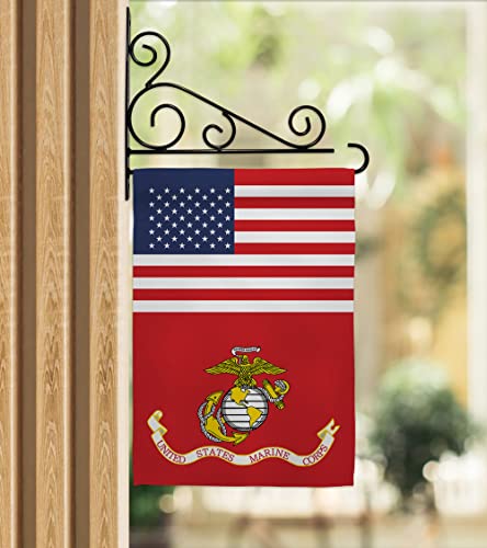 US Marine Corps Garden Flag - Set Wall Holder Armed Forces USMC Semper Fi United State American Military Veteran Retire Official - House Banner Small Yard Gift Double-Sided Made in USA 13 X 18.5