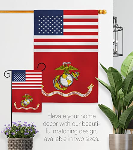 US Marine Corps Garden Flag - Set Wall Holder Armed Forces USMC Semper Fi United State American Military Veteran Retire Official - House Banner Small Yard Gift Double-Sided Made in USA 13 X 18.5