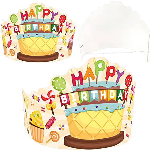 FANCY LAND Birthday Crowns for Kids Sweet Cupcake Crowns Classroom Family Birthday School VBS Party Supplies Pack of 30