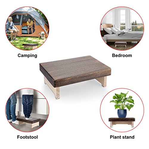 BSTKEY Folding Wooden Step Stool, Portable Rectangle Vintage Step Stool, One Step Stool for Kitchen, Bedroom, Living Room, Bathroom
