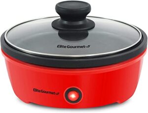 elite gourmet egl-6101# personal stir fry griddle pan, rapid heat up, 650 watts non-stick electric skillet with tempered glass lid, red