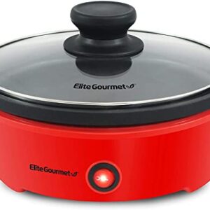 Elite Gourmet EGL-6101# Personal Stir Fry Griddle Pan, Rapid Heat Up, 650 Watts Non-stick Electric Skillet with Tempered Glass Lid, Red