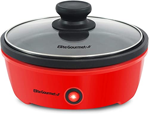 Elite Gourmet EGL-6101# Personal Stir Fry Griddle Pan, Rapid Heat Up, 650 Watts Non-stick Electric Skillet with Tempered Glass Lid, Red