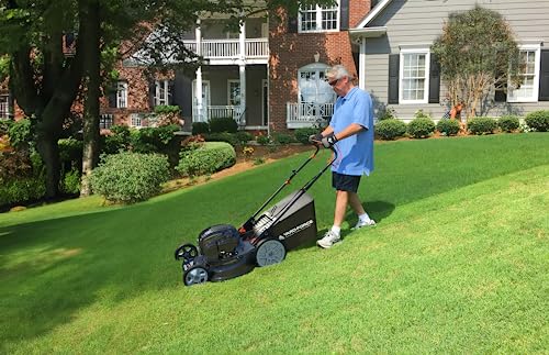 Yard Force Gas Lawn Mower 22-inch, YF22-3N1SP with Briggs & Stratton 150cc Engine, Vertical Storage, Self-propelled, Single Lever Cutting Height Adjustment, 12-inch Rear Wheels