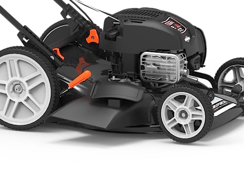 Yard Force Gas Lawn Mower 22-inch, YF22-3N1SP with Briggs & Stratton 150cc Engine, Vertical Storage, Self-propelled, Single Lever Cutting Height Adjustment, 12-inch Rear Wheels