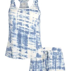 Lucky Brand Women's Pajama Set - 2 Piece Cross Back Tank Top and Sleep Shorts (S-XL), Size Large, Blue Tie Dye