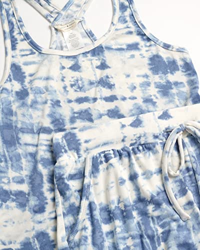 Lucky Brand Women's Pajama Set - 2 Piece Cross Back Tank Top and Sleep Shorts (S-XL), Size Large, Blue Tie Dye