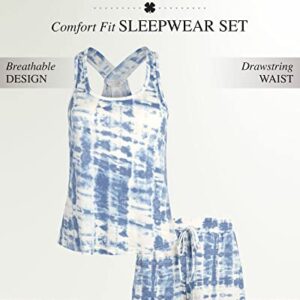Lucky Brand Women's Pajama Set - 2 Piece Cross Back Tank Top and Sleep Shorts (S-XL), Size Large, Blue Tie Dye