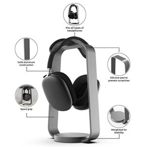 HumanCentric Headphone Stand Headset Holder in Space Gray, Weighted Aluminum Headphone Holder, Desk Headphone Hanger Displays and Holds Headsets, Works with Most Headphone Brands and Sizes