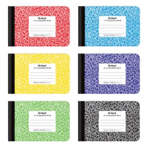 oxford jr. composition notebooks, half size, 4-7/8 x 7-1/2 inches, wide ruled paper, 80 sheets, assorted primary covers, 6 pack (63779)