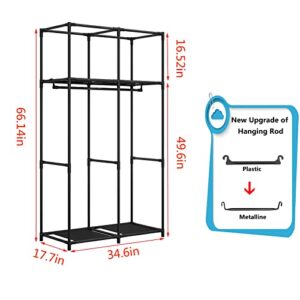 SORCEDAS Portable Wardrobe Closet Storage Organizer Metal Hanging Rack Non-Woven Fabric 34 Inch Coffee (34 Inch, Coffee)