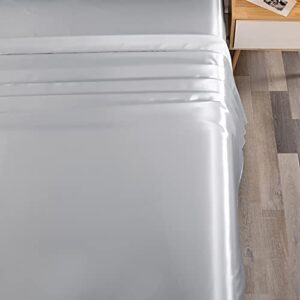 Sfoothome Silver Satin Bed Sheet Set, Satin Sheets Queen Size, Deep Pocket Silky Satin Sheet Set with 1 Fitted Sheet, 1 Flat Sheet and 2 Pillow Cases- Wrinkle, Fade, Stain Resistant- 4 Piece