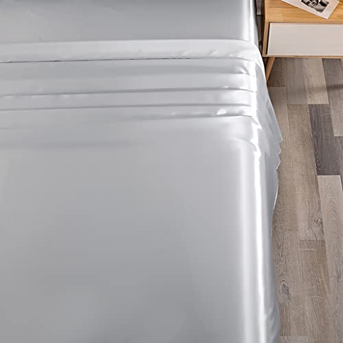 Sfoothome Silver Satin Bed Sheet Set, Satin Sheets Queen Size, Deep Pocket Silky Satin Sheet Set with 1 Fitted Sheet, 1 Flat Sheet and 2 Pillow Cases- Wrinkle, Fade, Stain Resistant- 4 Piece