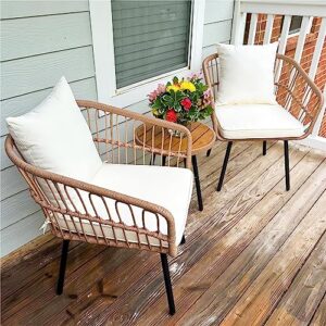 yitahome 3 pieces outdoor wicker patio conversation bistro set, all-weather rattan patio furniture set with table & cushions, outdoor sectional sofa for patio, balcony, backyard, deck