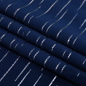 PLWORLD Navy Blue Decorative Velvet Curtains 84 Inch Long for Living Room Bedroom, Soft Luxury Line Pattern Metallic Printed Window Treatment, Grommet Top Drapes 52" W 2 Panels