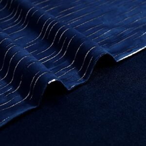 PLWORLD Navy Blue Decorative Velvet Curtains 84 Inch Long for Living Room Bedroom, Soft Luxury Line Pattern Metallic Printed Window Treatment, Grommet Top Drapes 52" W 2 Panels