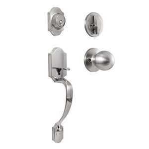 neutype front door lock set silver front door handle sets with deadbolt lock set door entry door locksets single cylinder handleset curved handle lower half grip round knob satin nickel