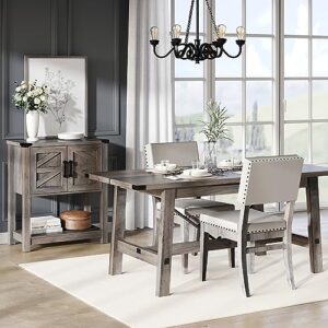 WAMPAT 6 Person Modern Dining Room Table, 67.7 Inch Rectangular Wood Kitchen Table, Rustic Grey