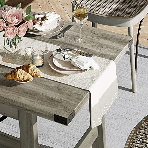 WAMPAT 6 Person Modern Dining Room Table, 67.7 Inch Rectangular Wood Kitchen Table, Rustic Grey