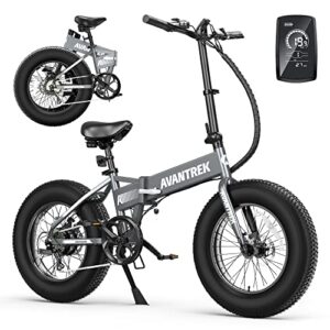 avantrek cybertrack 200 electric bike foldable 20"x4" fat tire electric bicycle, 1.5x faster charge, 500w brushless motor 48v/10ah removable battery, shimano 7 speed - silver