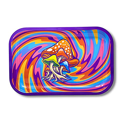 Fantasy Gifts Mushroom Rainbow Swirl Metal Rolling Tray - 11.25'' x 7.5''