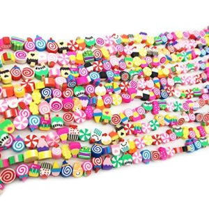 200pcs Clay Candy Beads Assorted Sweets Polymer Spacer Beads, Mixed Clay Lucky Candy Charms Kawaii Cute bonbons Fruits Beads for Nail DIY Bracelet Necklace Earring Hair Clip Accessories Making