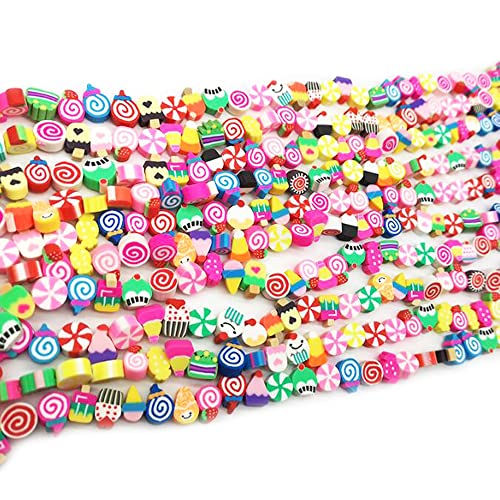 200pcs Clay Candy Beads Assorted Sweets Polymer Spacer Beads, Mixed Clay Lucky Candy Charms Kawaii Cute bonbons Fruits Beads for Nail DIY Bracelet Necklace Earring Hair Clip Accessories Making