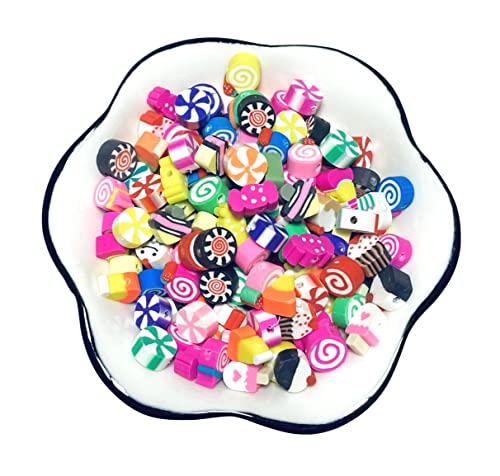 200pcs Clay Candy Beads Assorted Sweets Polymer Spacer Beads, Mixed Clay Lucky Candy Charms Kawaii Cute bonbons Fruits Beads for Nail DIY Bracelet Necklace Earring Hair Clip Accessories Making