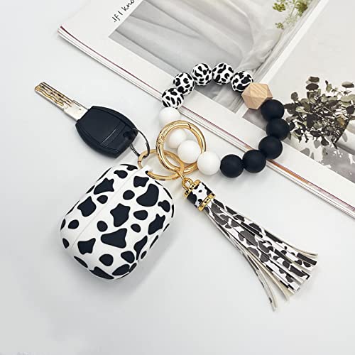 Case for Airpods Pro, KOUJAON Soft Silicone Skin Case Cover with Bracelet Keychain Cute Apple Airpod Pro Cover for Women Girls (Cow)