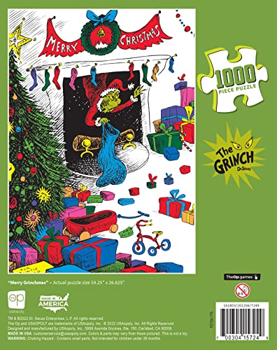 Dr. Seuss “Merry Grinchmas” 1000 Piece Jigsaw Puzzle | Collectible Puzzle Featuring The Grinch | Artwork Celebrating Classic Children's Book | Officially-Licensed Dr. Seuss Puzzle & Merchandise