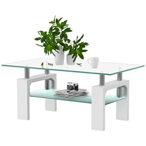 sunsgrove coffee table for living room, modern console table with storage, clear tempered glass tea table, rectangle coffee table, end tables for entrance, apartment furniture, office, white