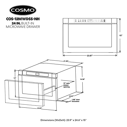 COSMO COS-12MWDSS-NH 24 in. Built-in Microwave Drawer with Automatic Presets, Touch Controls, Defrosting Rack and 1.2 cu. ft. Capacity in Stainless Steel