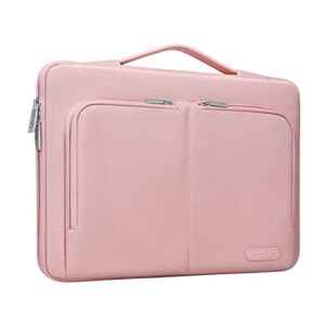 mosiso 360 protective laptop sleeve bag compatible with macbook air 15 inch m2 a2941 2023/pro 16 inch 2023-2019/pro retina 15 a1398, 15-15.6 inch notebook with 2 same front pockets&belt, pink
