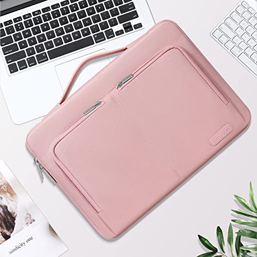 MOSISO 360 Protective Laptop Sleeve Bag Compatible with MacBook Air 15 inch M2 A2941 2023/Pro 16 inch 2023-2019/Pro Retina 15 A1398, 15-15.6 inch Notebook with 2 Same Front Pockets&Belt, Pink