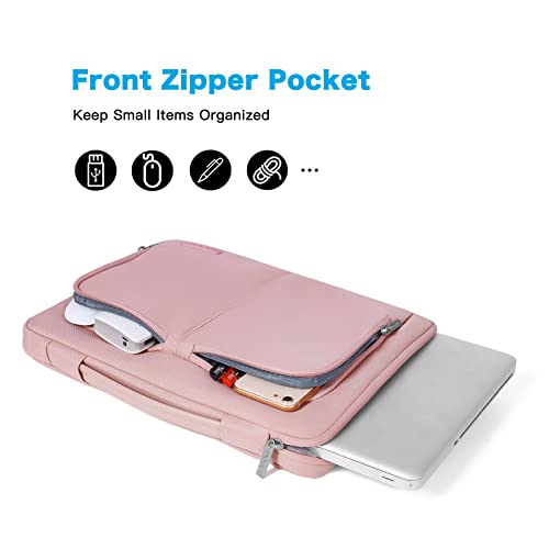 MOSISO 360 Protective Laptop Sleeve Bag Compatible with MacBook Air 15 inch M2 A2941 2023/Pro 16 inch 2023-2019/Pro Retina 15 A1398, 15-15.6 inch Notebook with 2 Same Front Pockets&Belt, Pink