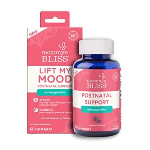 mommy's bliss lift my mood postnatal support ashwagandha, may reduce stress & support a balanced healthy mood, vegan, delicious rasberry flavor, 60 gummies (30 servings)