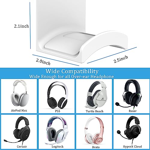 SOKUSIN Headphone Stand Headset Holder - Adhesive Gaming Earphones Hanger, Universal Desk Wall Mount Hook for All Headphone/Controller, Compatible with Beats, AirPods Max,Sony, JBL (White)