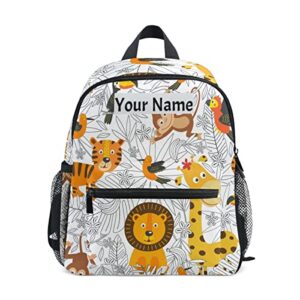 glaphy custom kid's name backpack, cartoon monkey lion tiger toddler backpack for daycare travel, personalized name preschool bookbags for boys girls
