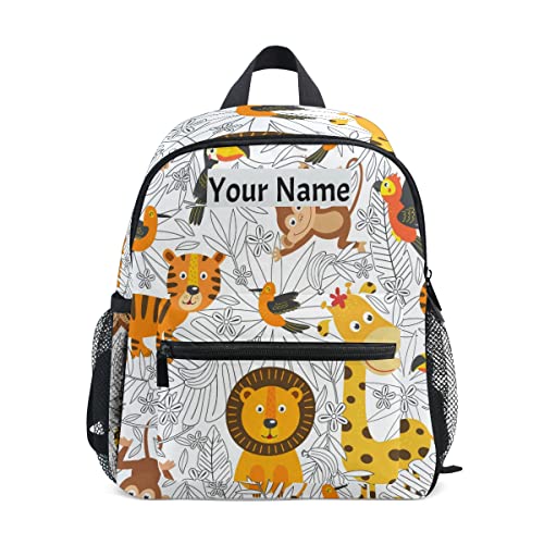 Glaphy Custom Kid's Name Backpack, Cartoon Monkey Lion Tiger Toddler Backpack for Daycare Travel, Personalized Name Preschool Bookbags for Boys Girls