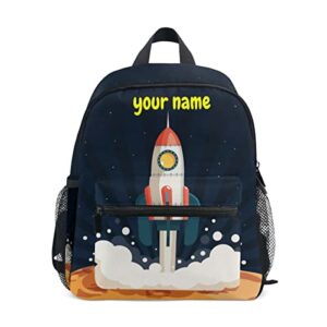 glaphy custom kid's name backpack, cartoon rocket toddler backpack for daycare travel, personalized name preschool bookbags for boys girls