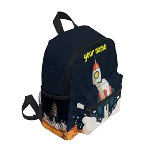 Glaphy Custom Kid's Name Backpack, Cartoon Rocket Toddler Backpack for Daycare Travel, Personalized Name Preschool Bookbags for Boys Girls