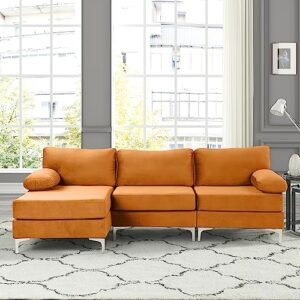 casa andrea milano llc modern large velvet fabric sectional sofa l shape couch with extra wide chaise lounge, orange