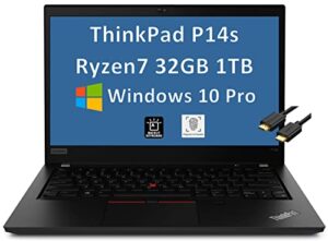 lenovo thinkpad p14s 14" fhd thin & light mobile workstation business laptop (amd 8-core ryzen 7 pro 4750u (beat i7-10750h), 32gb ram, 1tb ssd) backlit, fingerprint, wifi 6, win 10 pro, ist cable